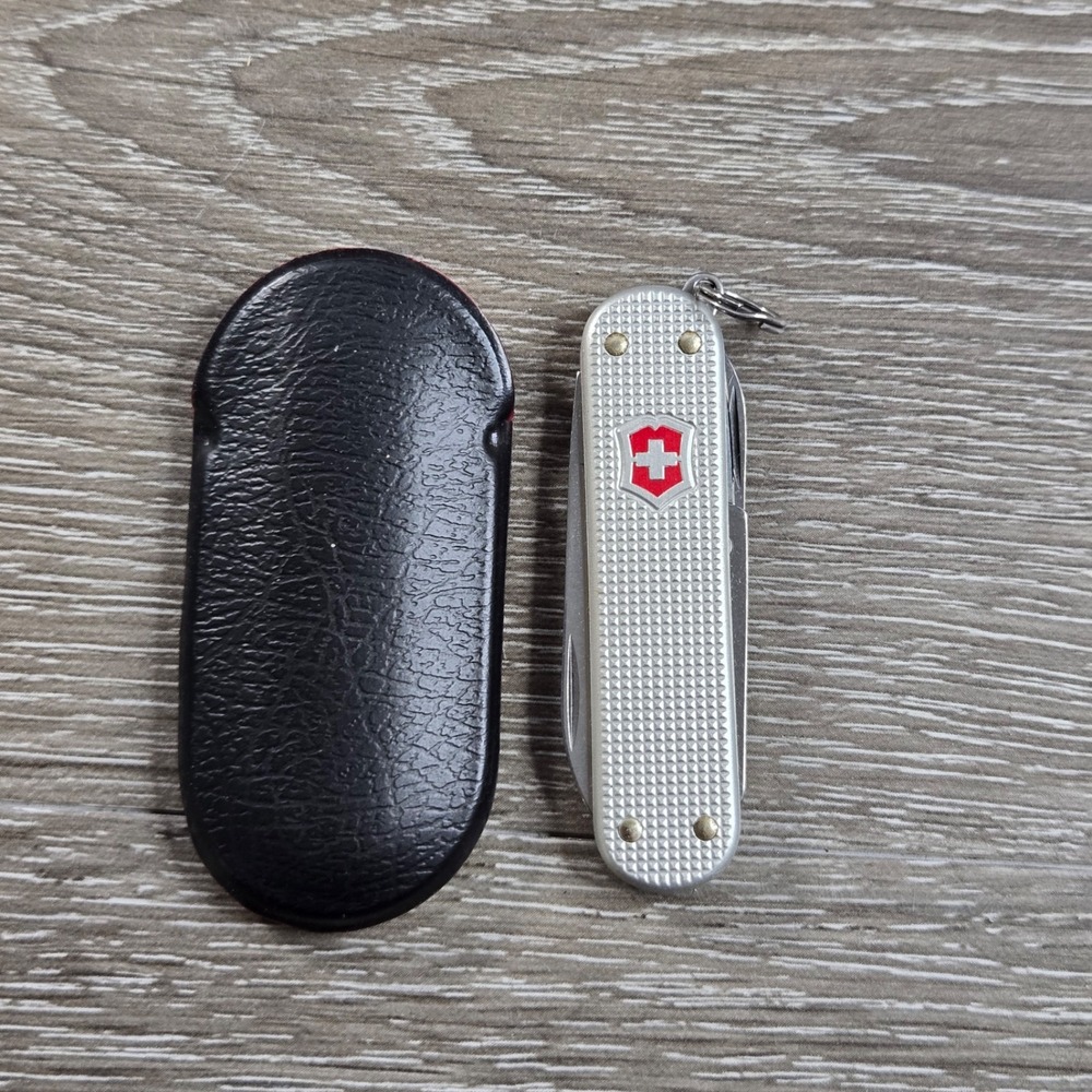 Victorinox Swiss Army Knife Alox Silver Stainless Switzerland with Leather Pouch